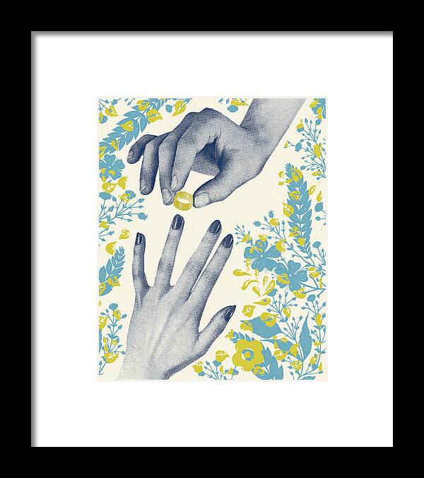 Accessories Framed Print featuring the drawing Placing a Wedding Ring on Finger by CSA Images