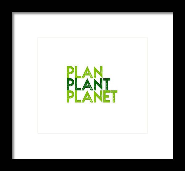 Framed Print featuring the drawing Plan Plant Planet - two greens standard spacing by Charlie Szoradi