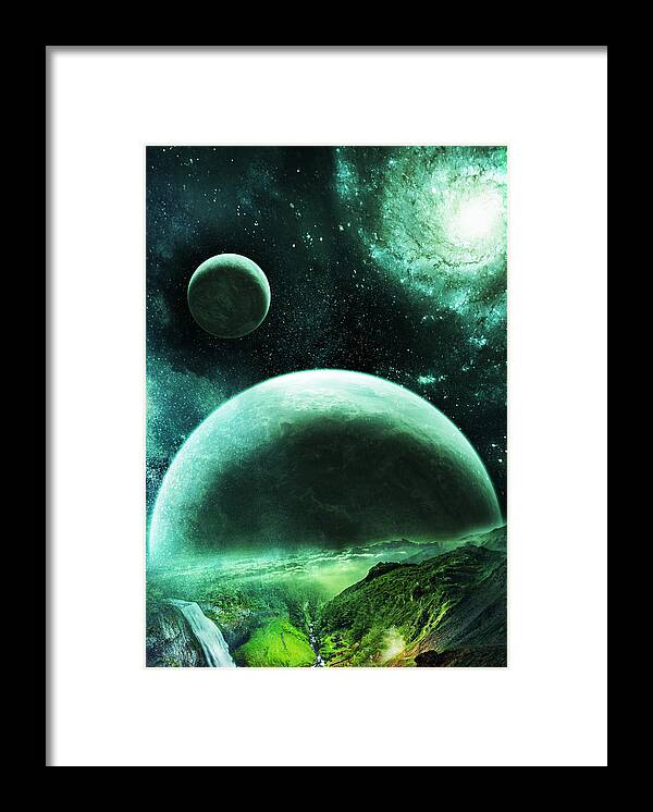 Space Framed Print featuring the digital art Planetrise by Visions Beyond