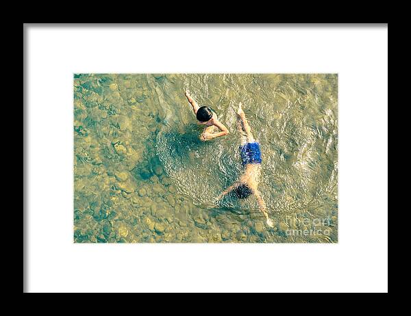 Play Framed Print featuring the photograph Playful Children Swimming In Nam Song by View Apart