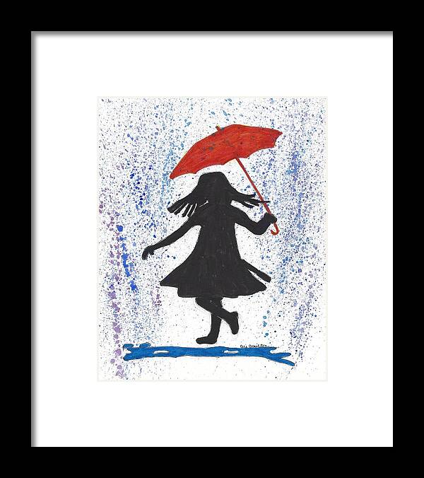 Girl Framed Print featuring the mixed media Playing in the Rain by Ali Baucom
