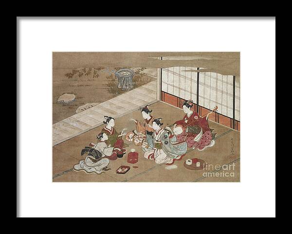 Japan Framed Print featuring the drawing Playing The Hand Game by Heritage Images