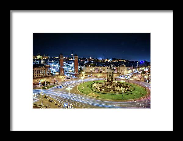 Catalonia Framed Print featuring the photograph Plaza De Espana At Night, Barcelona by By Ltce