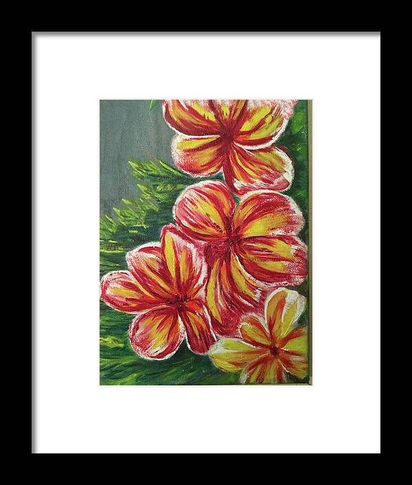 Plumeria Framed Print featuring the painting Plumeria Flower in Downtown Pahoa by Michael Silbaugh