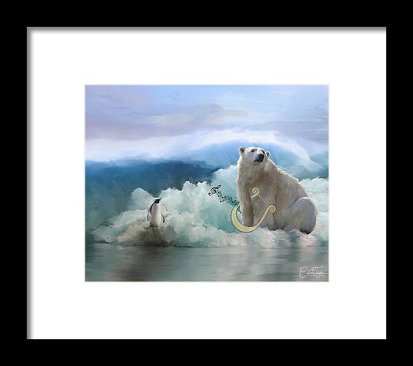 Polar Bears Framed Print featuring the mixed media Polar Bears Play the Lyre by Colleen Taylor