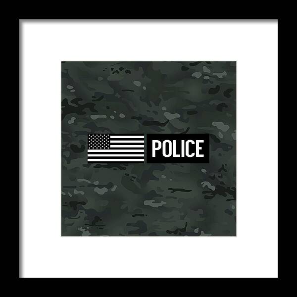Black Framed Print featuring the digital art Police Black Camouflage by Jared Davies