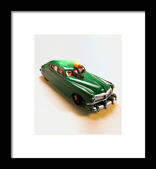 Auto Framed Print featuring the drawing Policemen in Green Vintage Car by CSA Images