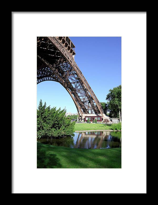 Clear Sky Framed Print featuring the photograph Pond At Foot Of Eiffel Tower by Aristotoo