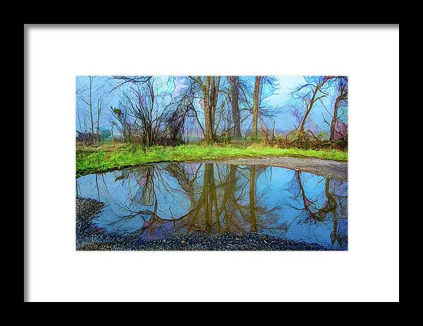 Great Smoky Mountains National Park Framed Print featuring the photograph Pond Reflections, Digitally Enhanced by Marcy Wielfaert