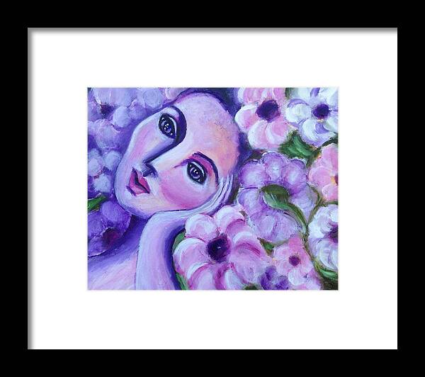 Lady In A Garden Framed Print featuring the painting Pondering in a Garden by Anya Heller
