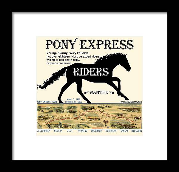 Pony Express Framed Print featuring the digital art Pony Express Want Ad by Lisa Redfern
