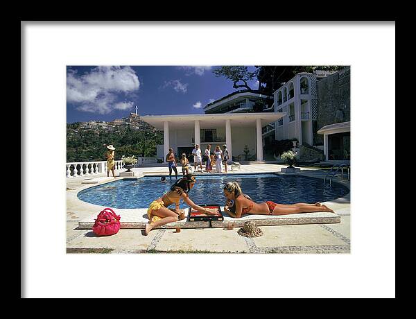 People Framed Print featuring the photograph Poolside Backgammon by Slim Aarons