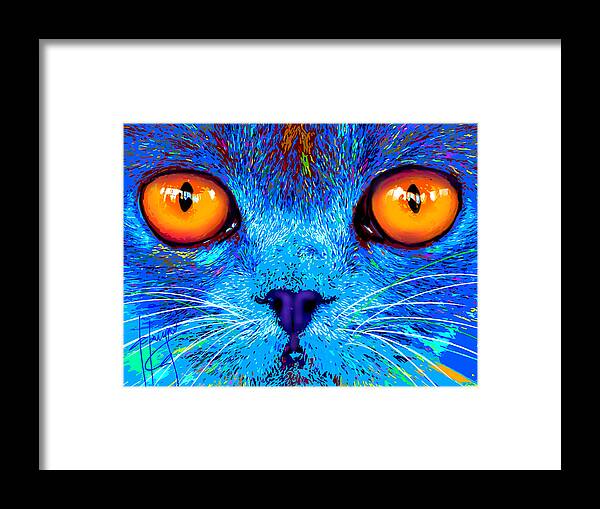 Gig Orange Eyes Framed Print featuring the painting pOpCat Boe - Big Orange Eyes by DC Langer