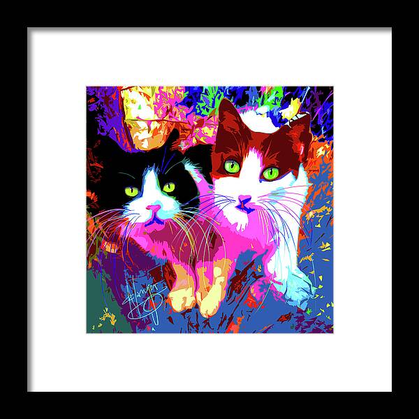 Bonnie Framed Print featuring the painting pOpCats Bonnie and Clyde by DC Langer