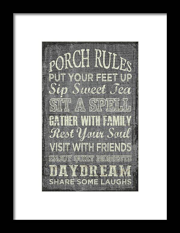 Typography Framed Print featuring the mixed media Porch Rules by Erin Clark
