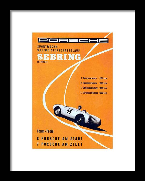 Porche Sebring Framed Print featuring the painting Porsche Sebring Vintage Racing Poster by Vincent Monozlay