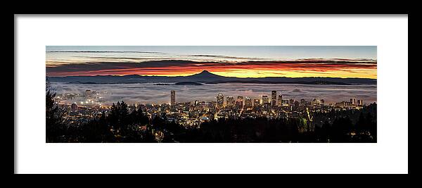 Portland Foggy Sunrise Framed Print featuring the photograph Portland Foggy Sunrise by Wes and Dotty Weber