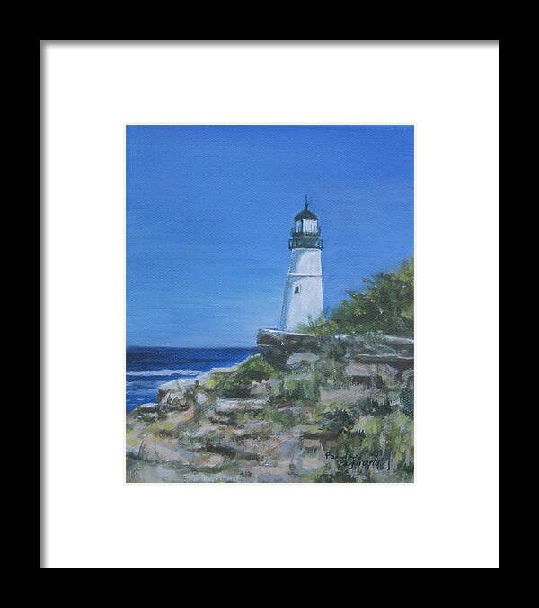 Painting Framed Print featuring the painting Portland Headlight by Paula Pagliughi