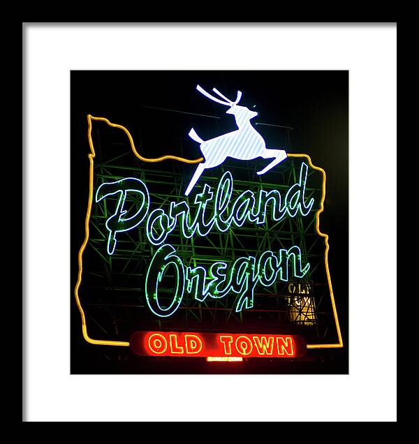 Portland Framed Print featuring the photograph Portland White Stag Sign 102518 by Rospotte Photography