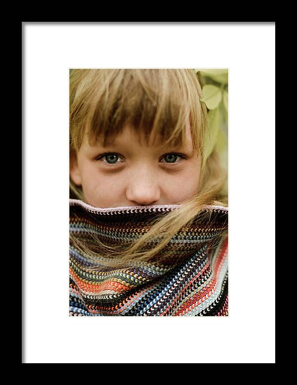 Teenage Girl Framed Print featuring the photograph Portrait Of A Beautiful Redhaired Girl Smiling At The Camera. by Cavan Images