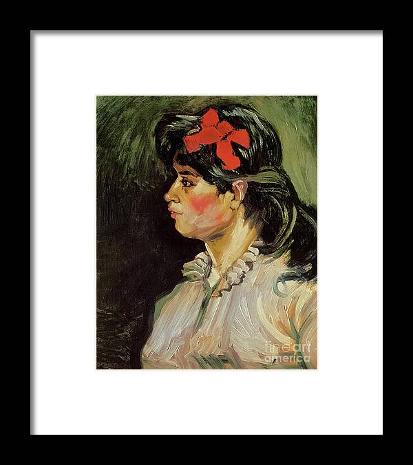 Portrait Of A Woman With A Red Ribbon Framed Print featuring the painting Portrait of a Woman with a Red Ribbon, 1885 by Vincent Van Gogh