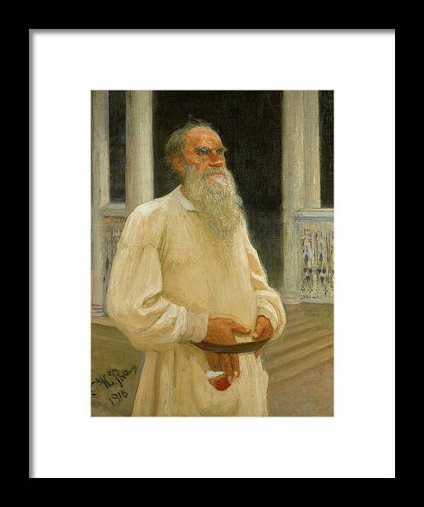 Ilya Repin Framed Print featuring the painting Portrait of Leo Tolstoy, 1887 by Ilya Repin