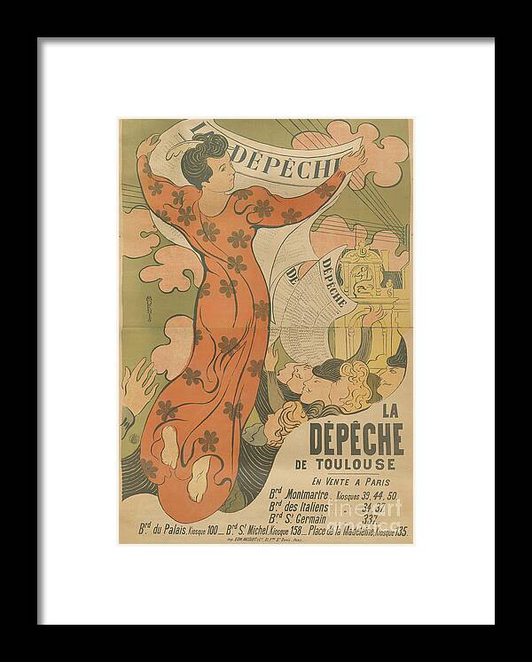 Newspaper Framed Print featuring the drawing Poster For The Newspaper La Depêche De by Heritage Images