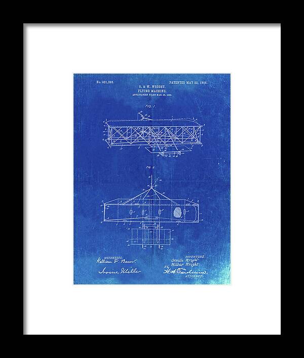 Pp1139-faded Blueprint Wright Brother's Aeroplane Patent Framed Print featuring the digital art Pp1139-faded Blueprint Wright Brother's Aeroplane Patent by Cole Borders