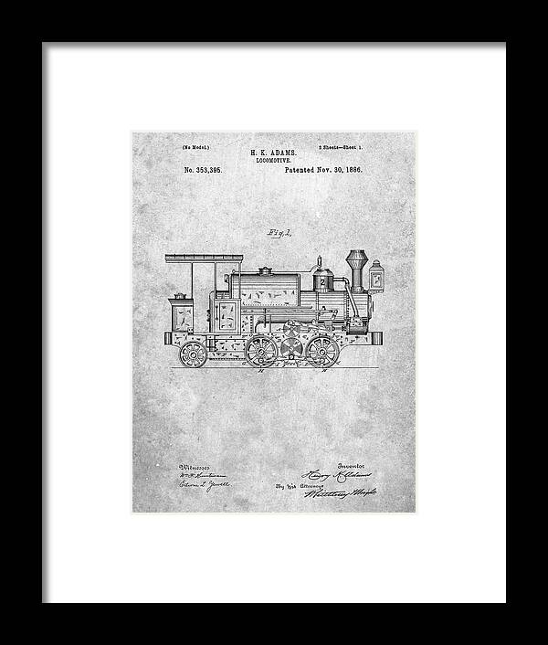 Pp122- Steam Locomotive 1886 Patent Poster Framed Print featuring the digital art Pp122- Steam Locomotive 1886 Patent Poster by Cole Borders