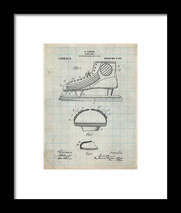 Pp169- Antique Grid Parchment Hockey Skate Patent Poster Framed Print featuring the digital art Pp169- Antique Grid Parchment Hockey Skate Patent Poster by Cole Borders