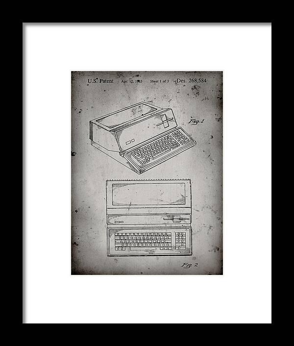 Pp171- Faded Grey Apple Iii Computer Patent Poster Framed Print featuring the digital art Pp171- Faded Grey Apple IIi Computer Patent Poster by Cole Borders