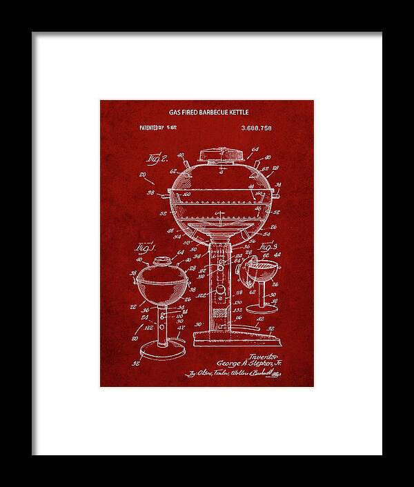 Pp206-burgundy Webber Gas Grill 1972 Patent Poster Framed Print featuring the digital art Pp206-burgundy Webber Gas Grill 1972 Patent Poster by Cole Borders