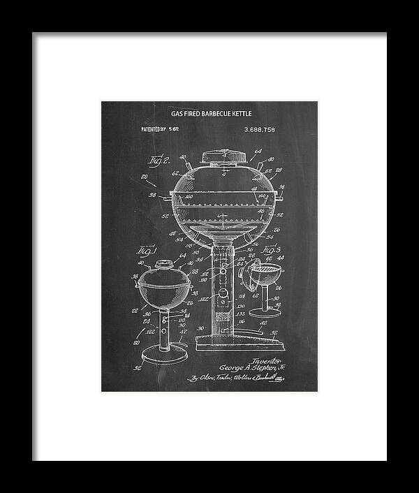 Pp206-chalkboard Webber Gas Grill 1972 Patent Poster Framed Print featuring the digital art Pp206-chalkboard Webber Gas Grill 1972 Patent Poster by Cole Borders