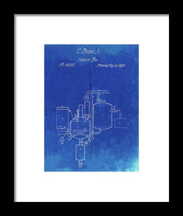 Pp256-faded Blueprint Pasteurized Milk Patent Poster Framed Print featuring the digital art Pp256-faded Blueprint Pasteurized Milk Patent Poster by Cole Borders