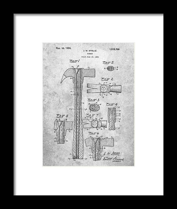 Pp275-slate Claw Hammer Patent Poster Framed Print featuring the digital art Pp275-slate Claw Hammer Patent Poster by Cole Borders
