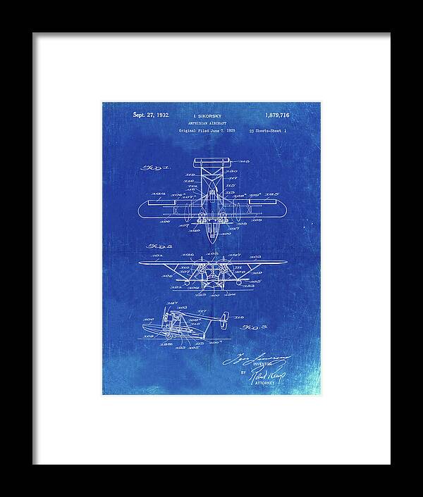 Pp29-faded Blueprint Biwing Seaplane Patent Print Framed Print featuring the digital art Pp29-faded Blueprint Biwing Seaplane Patent Print by Cole Borders