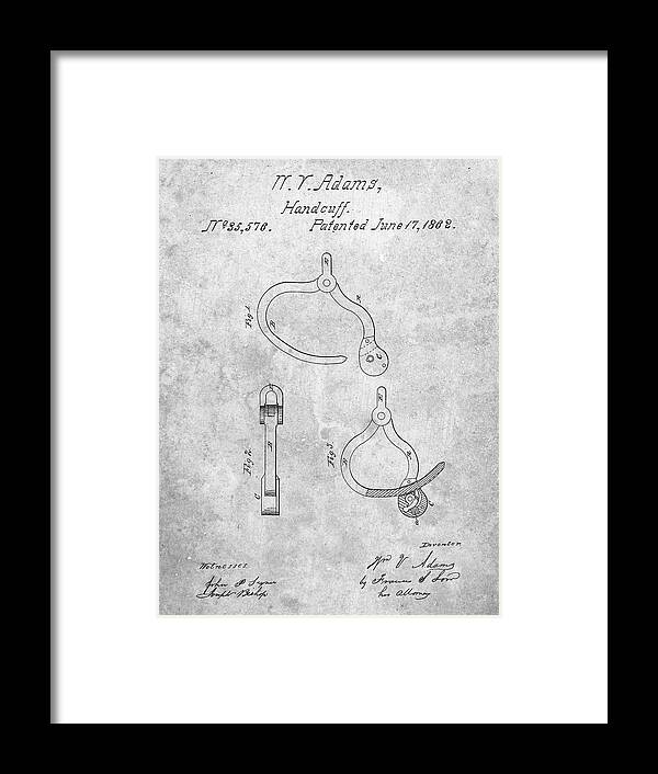 Pp389-slate Vintage Police Handcuffs Patent Poster Framed Print featuring the digital art Pp389-slate Vintage Police Handcuffs Patent Poster by Cole Borders