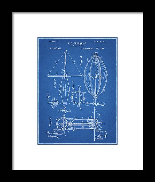 Pp426-blueprint Aerial Vessel Patent Poster Framed Print featuring the digital art Pp426-blueprint Aerial Vessel Patent Poster by Cole Borders