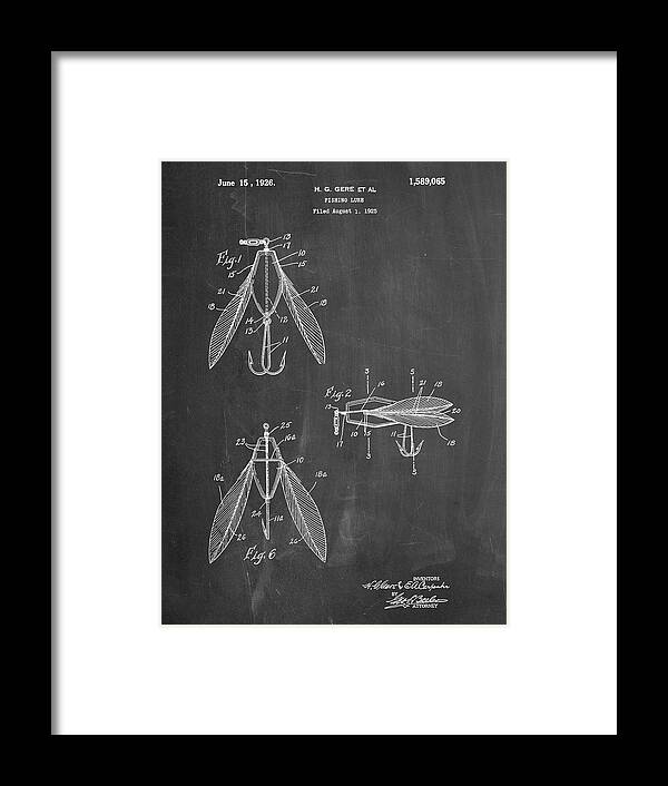 Pp476-chalkboard Surface Fishing Lure Patent Poster Framed Print featuring the digital art Pp476-chalkboard Surface Fishing Lure Patent Poster by Cole Borders