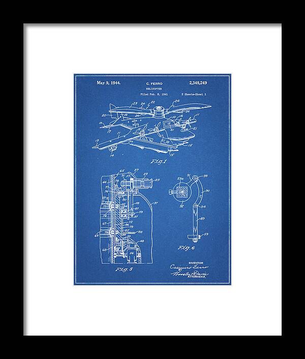 Pp500-blueprint Early Helicopter Patent Poster Framed Print featuring the digital art Pp500-blueprint Early Helicopter Patent Poster by Cole Borders