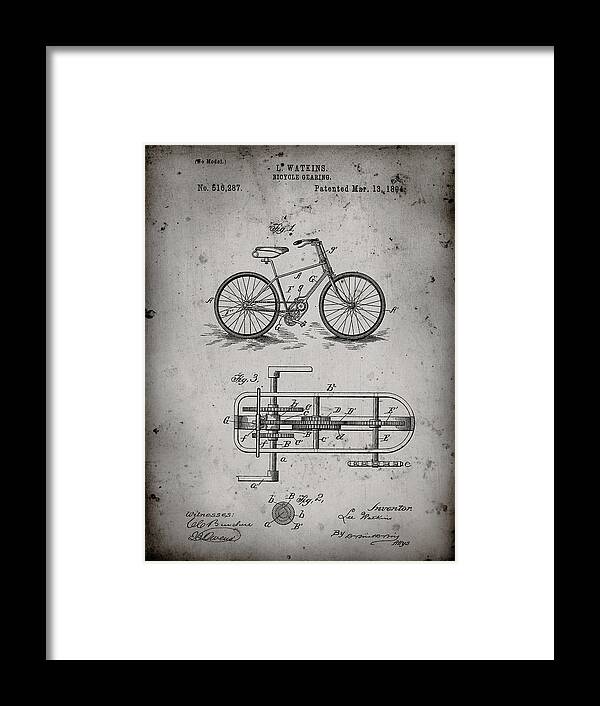Pp51-faded Grey Bicycle Gearing 1894 Patent Poster Framed Print featuring the digital art Pp51-faded Grey Bicycle Gearing 1894 Patent Poster by Cole Borders