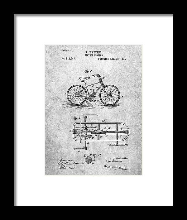 Pp51-slate Bicycle Gearing 1894 Patent Poster Framed Print featuring the digital art Pp51-slate Bicycle Gearing 1894 Patent Poster by Cole Borders