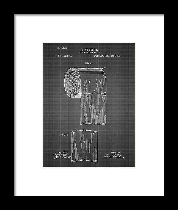 Pp53-black Grid Toilet Paper Patent Framed Print featuring the digital art Pp53-black Grid Toilet Paper Patent by Cole Borders