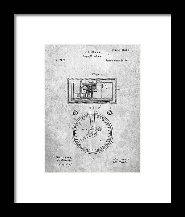 Pp546-slate Stock Telegraphic Ticker 1868 Patent Poster Framed Print featuring the digital art Pp546-slate Stock Telegraphic Ticker 1868 Patent Poster by Cole Borders