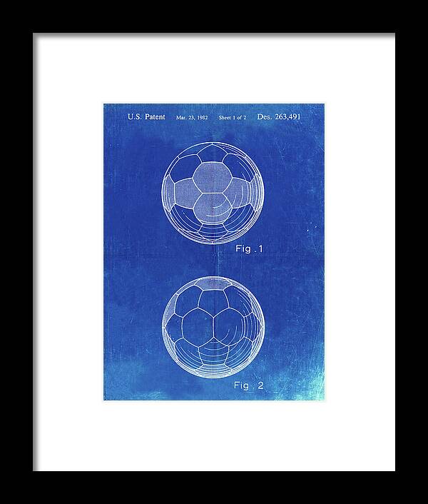 Pp62-faded Blueprint Leather Soccer Ball Patent Poster Framed Print featuring the digital art Pp62-faded Blueprint Leather Soccer Ball Patent Poster by Cole Borders