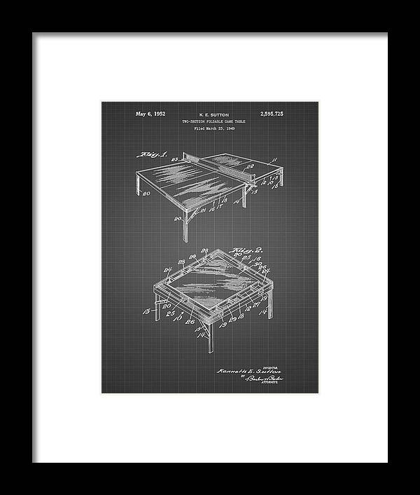 Pp629-black Grid Ping Pong Table Patent Poster Framed Print featuring the digital art Pp629-black Grid Ping Pong Table Patent Poster by Cole Borders
