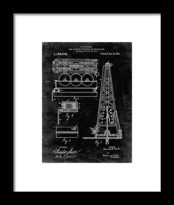 Pp66-black Grunge Howard Hughes Oil Drilling Rig Patent Poster Framed Print featuring the digital art Pp66-black Grunge Howard Hughes Oil Drilling Rig Patent Poster by Cole Borders