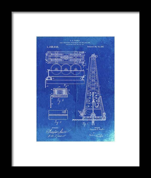 Pp66-faded Blueprint Howard Hughes Oil Drilling Rig Patent Poster Framed Print featuring the digital art Pp66-faded Blueprint Howard Hughes Oil Drilling Rig Patent Poster by Cole Borders