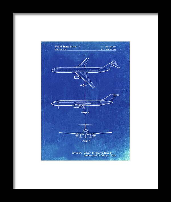 Pp748-faded Blueprint Boeing Concept 777 Aircraft Patent Poster Framed Print featuring the digital art Pp748-faded Blueprint Boeing Concept 777 Aircraft Patent Poster by Cole Borders