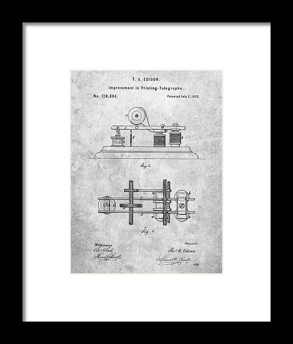 Pp799-slate Edison Printing Telegraph Patent Art Framed Print featuring the digital art Pp799-slate Edison Printing Telegraph Patent Art by Cole Borders